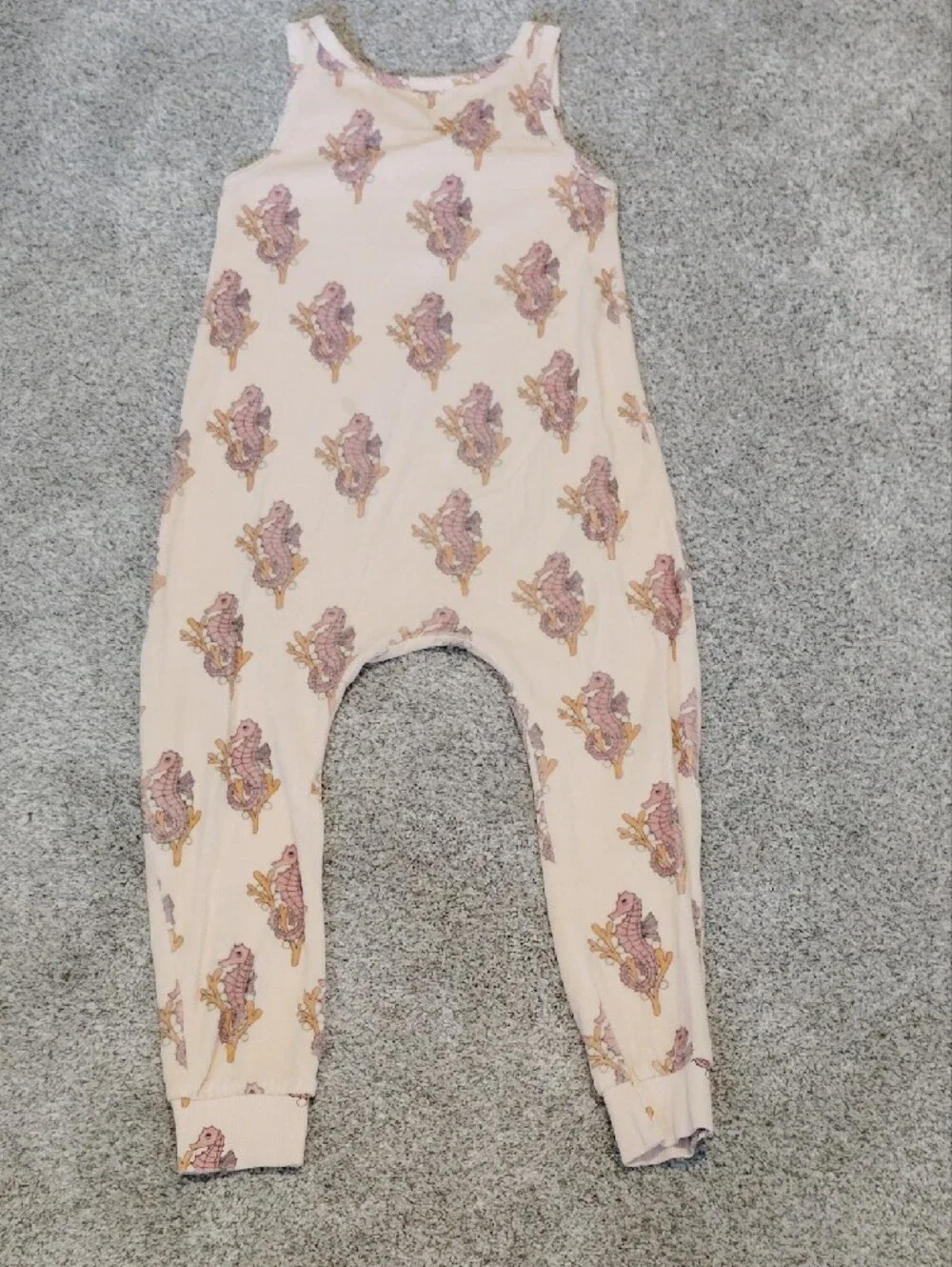 Soft Pink Seahorse Print Kids Terry Romper